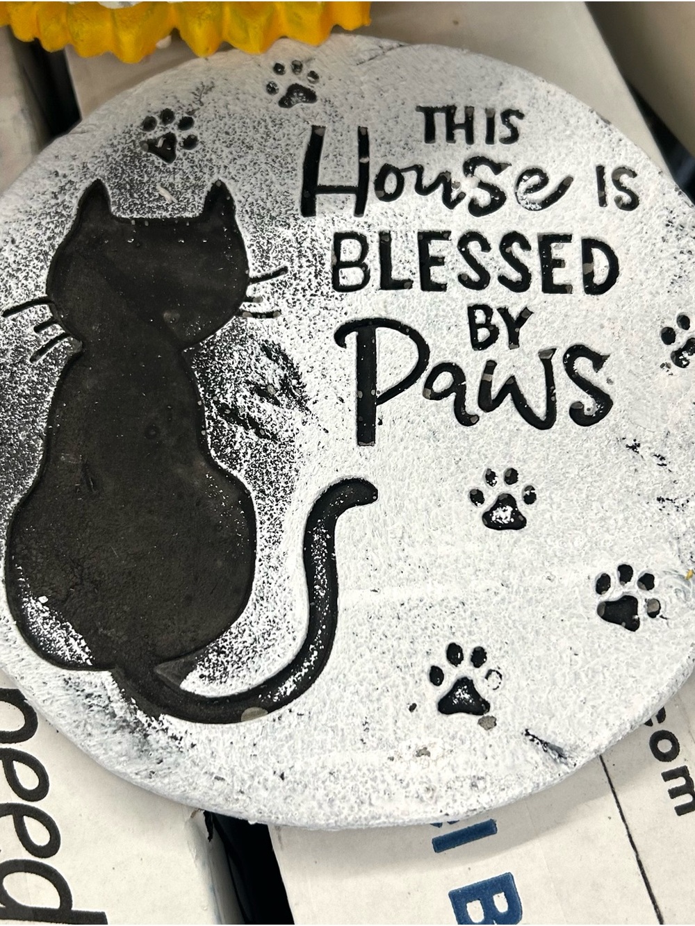 Decorative Cat Plaque - White & Black - This House Is Blessed By Paws